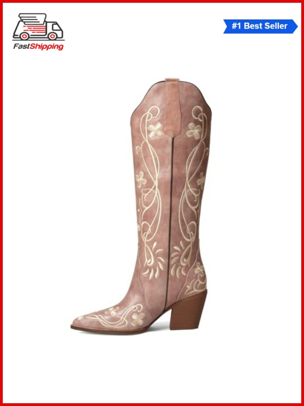 ✨ Women's Knee High Western Cowgirl Boots Faux Leather Block Heel